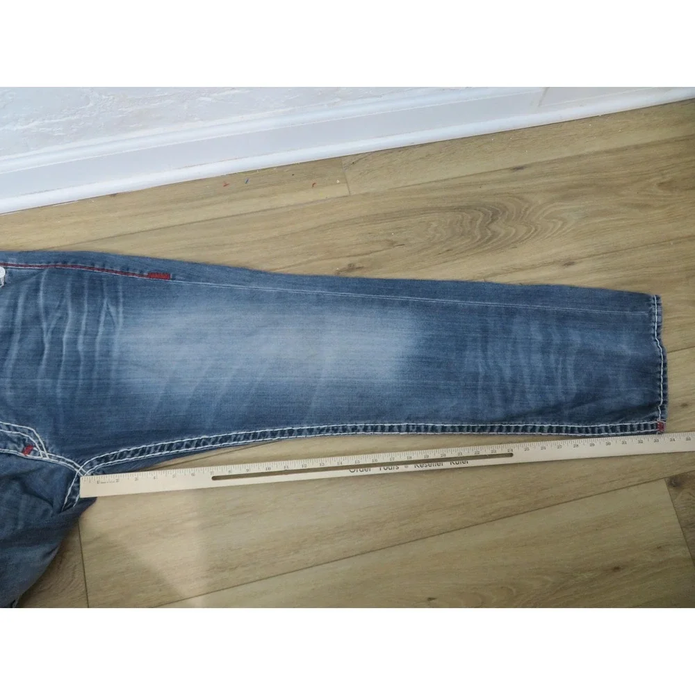Vtg True Religion Red Super T Jeans Mens 38x34 Thick Stitch Flap Pockets Blue